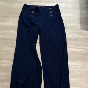 New York & Company Navy Wide-Leg High-Rise Pants with Double Button Detail
